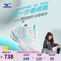 美津浓（MIZUNO）24男女运动鞋稳定支撑透气耐磨跑步鞋子WAVE INSPIRE 20 SSW 23/白色/灰绿色/青蓝色 37