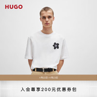 HUGO男士2024夏季徽标艺术图案装饰棉质平纹针织 T 恤 100-白色 M