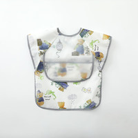 美芯美棉宝宝吃饭短袖罩衣饭衣防水防脏儿童幼儿园反穿衣婴儿围兜春夏薄款 旅行小熊 110 身高【90-110cm】