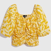 Gap 盖璞 女装夏季法式复古泡泡袖短衬衫665292洋气休闲上衣