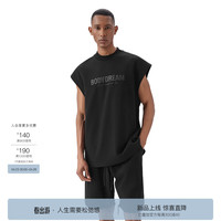 BODYDREAM夏季小高领印花运动背心男宽松透气坎肩/休闲短裤套装 黑色背心 M