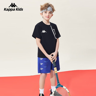 KAPPA KIDS中大童短袖夏装男童简约休闲上衣儿童半袖t恤 黑色 150cm 11-12岁