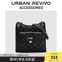 URBAN REVIVO2024夏季女士小香菱格单肩斜挎包UAWB40228 黑色