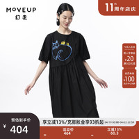 幻走（MOVEUP）2024夏季.FUN系列不对称猫咪印花设计师纯棉连衣裙 黑色 S