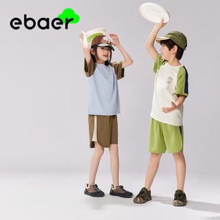 EBAER 夏季大童男女童同款夏款舒适清凉短袖T恤套装  春芽绿 130