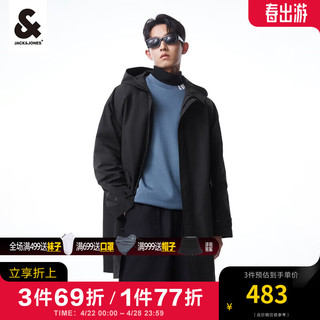 杰克琼斯 杰克·琼斯（JACK&JONES）男装风衣外套男春秋三防风衣休闲连帽立领中长款大衣高级感痞帅 黑色E40 185/104A/XL