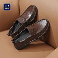 海澜之家HLA皮鞋男士套脚软底舒适皮鞋休闲乐福鞋HAAPXM1DAO034 棕色38