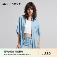 MISS SIXTY2024夏季牛仔衬衫女短袖复古浅蓝薄款天丝休闲上衣 浅蓝 XS