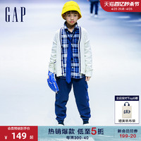 Gap 盖璞 男童秋季2023纯棉撞色格纹长袖衬衫780257儿童装休闲上衣 蓝白拼接 120cm(S)