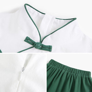 Classic Teddy女童套装儿童汉服中大童装短袖裙子两件装纯棉国潮新中式 绿 160