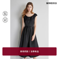 欧时力 丝光小黑裙2024新夏气质显瘦复古短袖连衣裙 黑色 XS