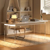 诺韵实木书桌现代简约白色悬浮亚克力办公桌电脑工作台家用奶油风餐桌 2.0米书桌+椅子*1