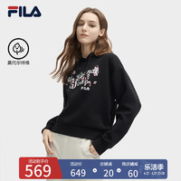 FILA 斐乐 女装连帽卫衣2024春花朵刺绣针卫衣女 正黑色-BK 175/92A/XL