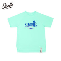 SLAMBLE夏季椰树字母印花短袖t恤男运动速干透气圆领休闲上衣 嫩绿 S