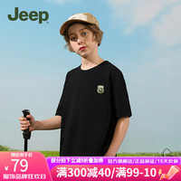 Jeep吉普童装儿童T恤短袖夏季纯棉女童男童潮流运动休闲上衣 黑色 160cm