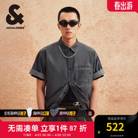 杰克琼斯 杰克·琼斯（JACK&JONES）夏纯棉宽松简约高级灰色质感刺绣装饰衬衫短袖上衣男装224204012 E40 知更鸟灰 常规 170/92A/S