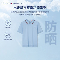 TOMMY HILFIGER【李沁同款】夏季功能系列24女双面针织防晒镶边POLO43610 天蓝色C1Y XS