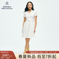 布克兄弟（BrooksBrothers）女士24春夏新棉镂空花朵V领腰带连衣裙 1001-白色 10