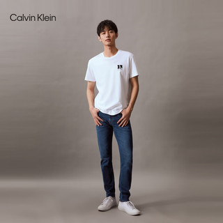 Calvin Klein Jeans24春夏男士含桑蚕丝中蓝水洗楔形锥形牛仔裤J326627 1A4-牛仔深蓝 36