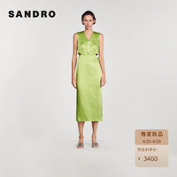 SANDRO2024春夏女装薄荷曼波条纹露腰连衣裙长裙SFPRO03543 802/橄榄绿色 36