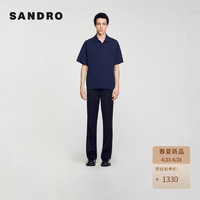 SANDRO2024春夏男装胸前压花棉质POLO领针织T恤衫SHPTS01476 深蓝色 XS