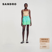 SANDRO2024春夏女装钻饰设计感渐变绿色阔腿短裤SFPSH00360 4780/绿色 34