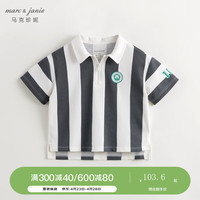 马克珍妮 marc & janie【冰感快干】男女童竖条纹运动短袖polo衫夏装240623 黑白条纹 110cm