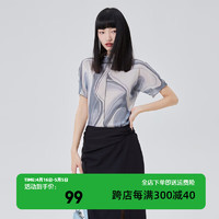 艾莱依（ERAL）流光溢彩造型小衫时尚百搭短袖t恤晕染衬衫夏季T恤 黑底色花 155/80A