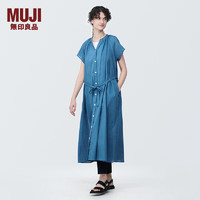 无印良品（MUJI） 女式 强捻 法国袖 连衣裙 女装裙子夏季 纯棉全棉 BC2JGC4S 蓝色 XL(165/92A)