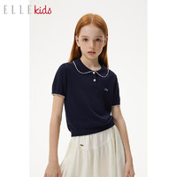 ELLE KIDS童装 短袖POLO衫女童春季天丝晴棉衬衫柔软绣花休闲衬衣 藏青色 140