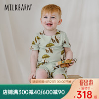 Milkbarn2024儿童短袖短裤套装男女童夏季童装宝宝莫代尔家居服 熊猫绿 80cm