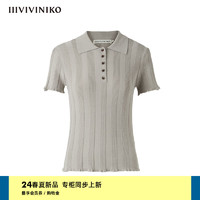 IIIVIVINIKO2024夏季“长绒棉羊毛混纺”POLO领短袖针织衫女 浅灰 M（版型修身 ，相当于S）