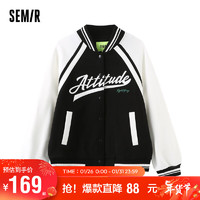 森马（Semir）外套女插肩袖拼色棒球服春季字母刺绣oversize夹克101123108028 黑色90001 M