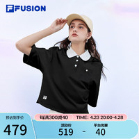 FILA 斐乐 FUSION斐乐潮牌女子针织短袖POLO衫2024夏新款时尚宽松上衣 正黑色-BK 170/88A/L