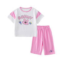 棉花堂儿童套装夏季宝宝短袖套装女童童装七分裤套装男童运动套装   桃粉色 90/52