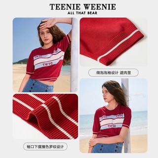 Teenie Weenie小熊圆领套头针织衫薄款短袖毛衣外穿上衣女夏季 藏青色 165/M