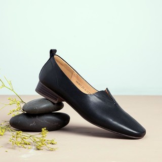 SATCHI 沙驰 羊皮女乐福鞋24年新款简约低跟V口显瘦女单鞋舒适小皮鞋通勤鞋