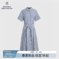 布克兄弟（BrooksBrothers）女士24春夏竖条纹棉质短袖衬衫连衣裙 9003-深蓝色 6