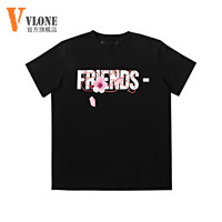 VLONE 短袖t恤男潮牌2024夏季圆领宽松樱花大V重磅logo打底衫男 QG-V23黑色 XL