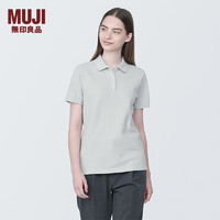 无印良品（MUJI）女式 水洗珠地网眼织 短袖POLO衫 女款 衬衫纯棉正肩 BB2PZA4S 浅灰色 XL (165/92A)