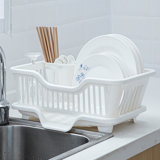 家の物语（KATEI STORY）厨房碗碟收纳架沥水碗架置物架沥水架塑料家用单层大容量 大号正面导流 白色