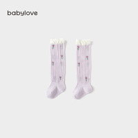 babylove婴儿长筒袜女宝宝夏季高筒袜子薄款透气百搭过膝袜碎花 浅紫 L（1-3岁）