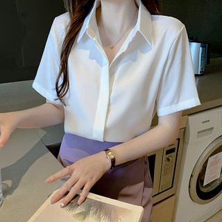 欧贝汐短袖雪纺衬衫女2024夏季时尚职业衬衣设计感小众气质上衣 白色 XL