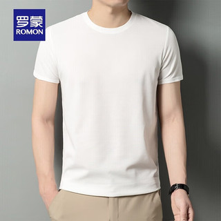 ROMON 罗蒙 华夫格短袖t恤男圆领夏季新款中青年男士时尚休闲T恤衫 白色