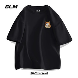 GLM 短袖男夏季休闲宽松百搭纯棉男士T恤运动透气半截袖 XL 黑/JGL橘猫盒X