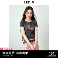 LEDIN 乐町 甜美少女感噪点樱桃印花T恤女2024夏季新款修身辣妹短袖上衣