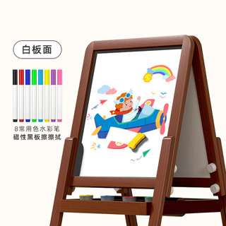 炫螺小子儿童大画板双面磁性画板画画宝宝涂鸦幼儿儿童家用小黑板 胡桃色 特大号+画轴【顶配礼包】2-15岁 （胡桃色)加粗实木款