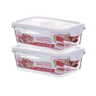 LOCK&LOCK 大容量耐热玻璃保鲜盒密封碗水果餐盒微波炉饭盒厨房冰箱冷冻盒 长×2