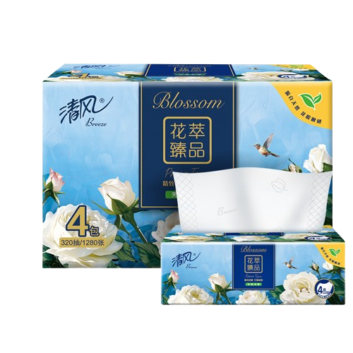88VIP：Breeze 清风 抽纸花萃臻品4层加厚80抽18包S码