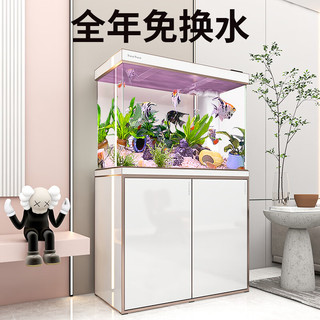 SUNSUN 森森 鱼缸水族箱含鱼缸过滤器灯大型金鱼缸 珍珠白 时尚款0.8米长34.6cm宽底滤 带棉+滤材